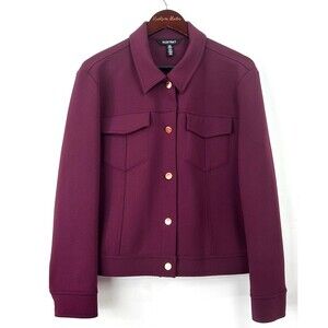 Ellen Tracy Women Jacket Maroon Poly Blend Button Up Collar Blazer Sz XL 1095E4